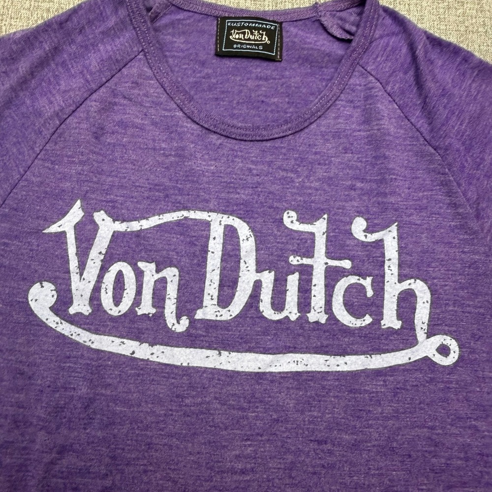 VTG Von Dutch Purple Heather Cap Sleeve T-Shirt Graphic Tee Y2K Women's Small - Picture 3 of 9